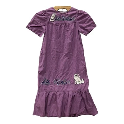 Maxi Vestido de Casa Floral Bordado Gato Púrpura Blair Años 90 De Colección L Mumu Granny Foto 1 de 4