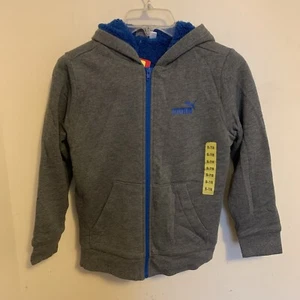 NWT Puma Boy’s Size S (7-8) Zip Up Hoodie Sweatshirt Gray/Blue Warm Lining - Picture 1 of 6