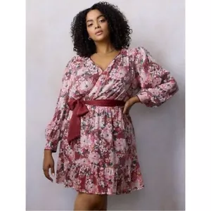 Nuevo con etiquetas Mini Vestido LC Lauren Conrad Lentejuelas Envolvente Rojo Floral Talla Grande 3X - Imagen 1 de 4