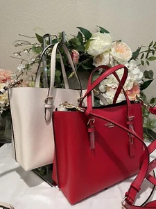 🌼COACH🌹Leather MOLLIE Tote 25 Bag w/Crossbody Strap ~ 🌹RED or CHALK🌼 - Picture 1 of 11