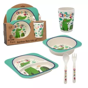 Children's Cutlery Set Food Plate Bowl Cup Spoon Fork Set Bamboo Fiber - Picture 1 of 15