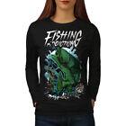 Wellcoda Fishing Hobby Womens Long Sleeve T-shirt, Fisherman Casual Design