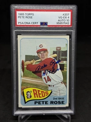 PSA 4 1965 Topps Pete Rose Auto Hit King Inscription 10 Auto Grade #207 REDS - Image 1 of 4