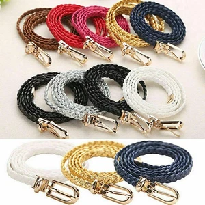 Womens Belt Braided Thin Belts Ropes Fashion Metal Buckle Waist Dress우 - Picture 1 of 16