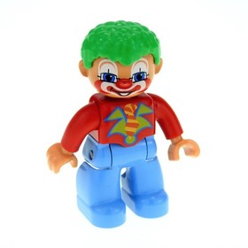 1x Lego Duplo Figure Man Light Blue Red Hair Green Clown Circus 47394pb108