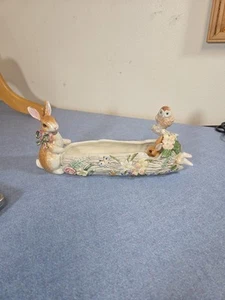 Fitz and Floyd Woodland Springs cracker cradle with bunnies and owl - Picture 1 of 6