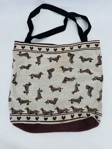 Vintage 90s Weiner Dog Knit Grocery Bag Tote 16x14 RARE - Picture 1 of 8