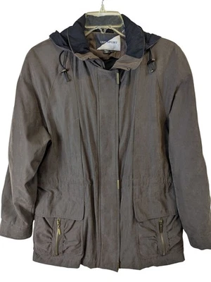 Izzi Sport Women Medium Brown Jacket Suede Feel Zip Front Hooded Pockets Warm - Image 1 of 4