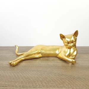 Vintage Anthony Freeman Mcfarlin Gold Leaf Lounging Cat MCM Figurine - Picture 1 of 11