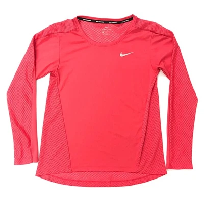Nike Running Mujeres Dry Miler L/S Camisa Malla Espalda Reflectante 854943 Rojo Talla S Foto 1 de 4