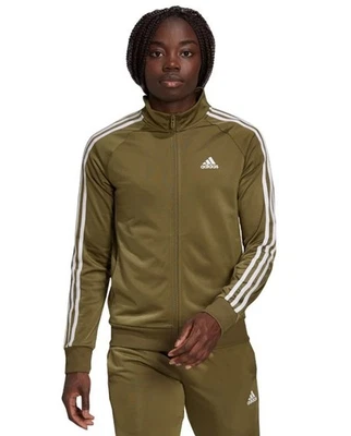 Adidas Womens Medium Olive Army Green Warm Up Jacket 3 Stripes Primegreen Slim - Image 1 of 4