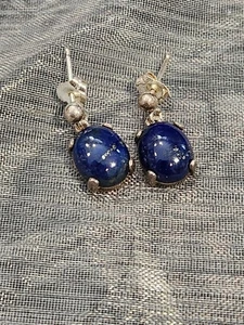 Sterling Silver Blue Lapis Drop Dangle Earrings - Picture 1 of 4