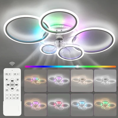 OYAJIA RGB LED Ventilator Deckenleuchte Deckenventilator mit Fernbedienung Schlafzimmer
