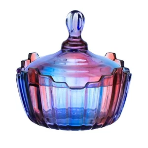 Royal Large Glass Candy Dish with Lid Purple Rainbow Clear Glass Apothecary J... - Foto 1 di 9
