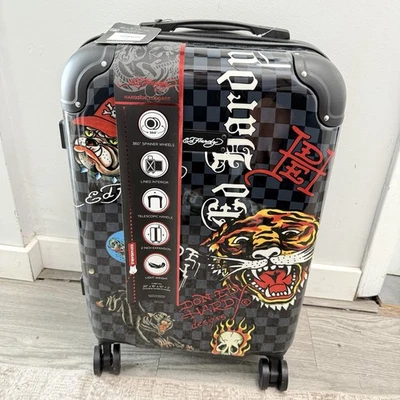 Ed Hardy 20" Checkered Tattoo TIGER Carry-On Suitcase Spinner Retract handle NWT - Image 1 of 4