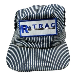 Vtg ReTrac Conductor Cap Blue Hickory Stripe Hat Train Engineer Railroad USA - Picture 1 of 7