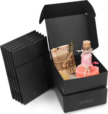 KURTZY 20 Black Kraft Gift Boxes 12x12x5cm Wedding/Party Favour Flat Pack Present Boxes
