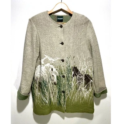 Blazer de punto Geiger caballos ecuestres hecho en Australia mezcla de lana invierno mujeres L Foto 1 de 4