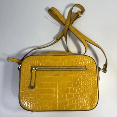 Carvela kurt geiger Designer Small Crossbody Bag Purse Strap Yellow Embossed - Image 1 of 4