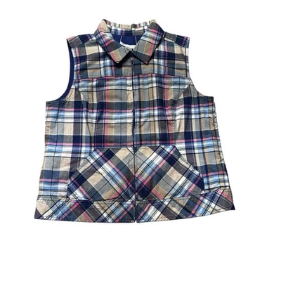 Christopher Banks размер Petite L синий и желтовато-коричневый клетчатый уютный жилет с подкладкой шерпа - Изображение 1 из 4