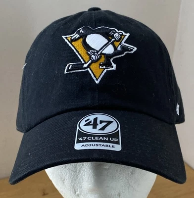 Pittsburgh Penguins Adjustable Cap Hat 47 Brand Clean Up Black NHL NEW - Image 1 of 4