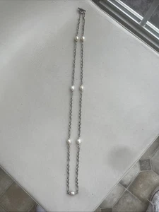 David Yurman Pearl Station 36" Figaro 18K Gold Sterling Silver Necklace 925 750 - Picture 1 of 9