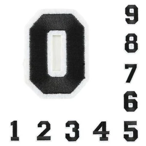 Varsity Number Iron On Patch/Badge/Applique/Transfer 0-9 Black/White - Picture 1 of 11