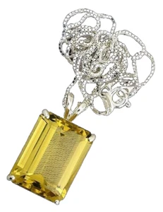 20.48 Carat Emerald Octagon Citrine Sterling 20 Inch Box Chain Necklace EBS2428 - Picture 1 of 2