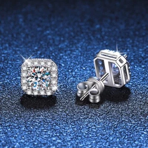 2.5ct Moissanite Halo 9.5mm Stud Earrings 14k White Gold Plated Solid Silver - Picture 1 of 4
