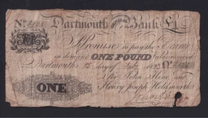 BANKNOTE: 1823 £1 ONE POUND DARTMOUTH GENERAL BANK - SCARCE #BN - Picture 1 of 2