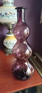 Blenko 16" Amethyst/ Purple Triple Gourd/ Bubble Art Glass Decanter Italian MCM - Picture 1 of 16