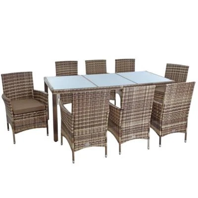 Polyrattan Sitzgruppe Gartenmöbel Set f. 8 Personen Rattan Gartenset Beige-Braun - Bild 1 von 4