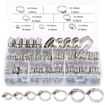 OHNE MARKENBEZEICHNUNG 60 Stück Schlauchschellen Set Edelstahl Schlauch Schellen Rohrschellen 8mm-38mm