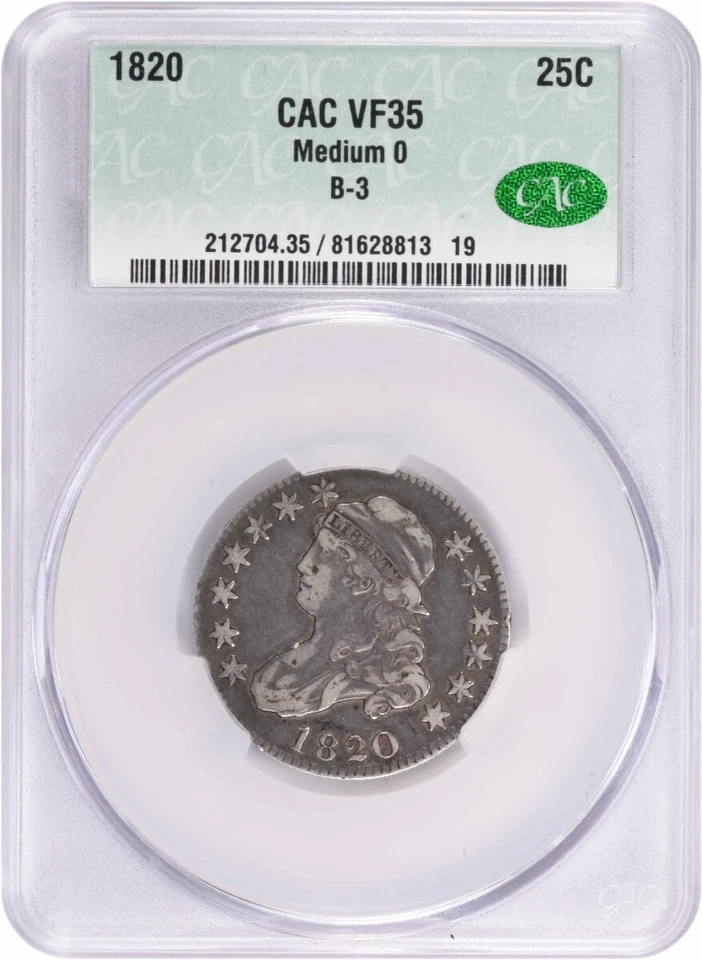 1820 Bust Silver Quarter Medium 0 VF35 CACG - Image 1 of 4