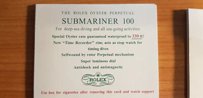 Rolex Submariner 100 CigarettesCard Inglés en buen estado Foto 1 de 2