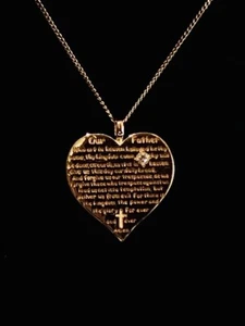 Gold (YELLOW) Heart Pendant with a Diamond, inscribed with the Lord’s Prayer - Bild 1 von 6