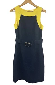 Neu ohne Etikett Milly ärmelloses Woll-Etuikleid mit Gürtel marineblau gelb Damengröße 10 " - Bild 1 von 8