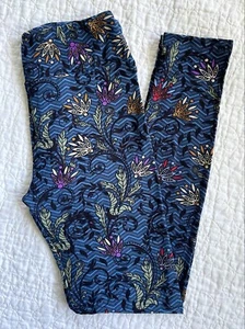 LuLaroe Leggings OS Blue Black Green Purple Cream Chevron Floral Damask Scroll - Picture 1 of 3