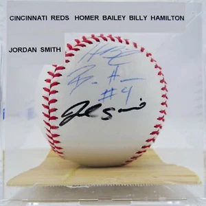 Rawlings Official Baseball Signed Homer Bailey Billy Hamilton Autographed Case - Picture 1 of 8