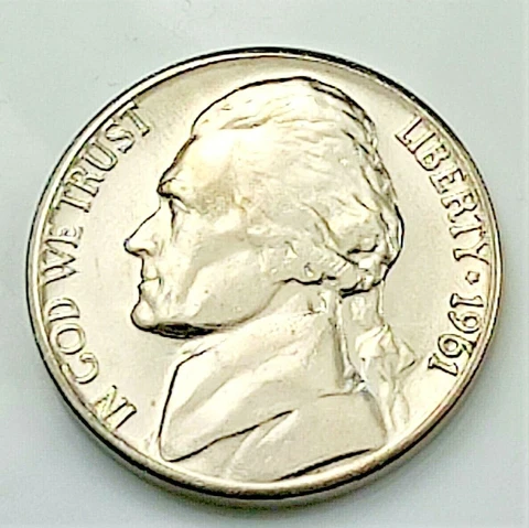 1961 D Jefferson Nickel - Pulled from OBW Roll Cover