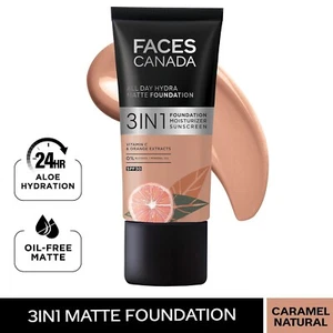 Faces Canada 3 In1 All Day Hydra Matte Foundation - Caramel Natural 023 - Picture 1 of 9