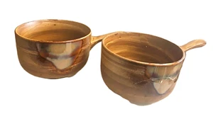 Two Sango Splash Handled Bowls Onion Soup Chili Brown Stoneware Rustic 5" - Picture 1 of 4
