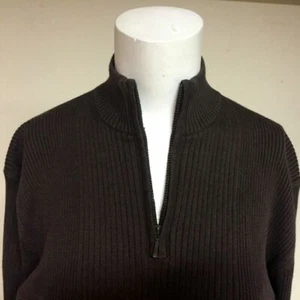 Vintage IKE BEHAR NEW YORK Brown Rib Knit Cotton Blend 1/4 Zip Men's LARGE - Picture 1 of 4
