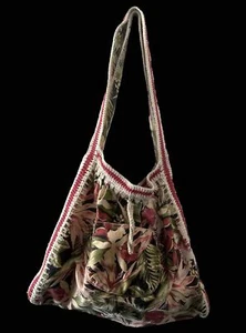 Patricia Nash Woven Tote Crochet Shoulder Bag Purse Canvas Tropical Large Floral - Picture 1 of 14