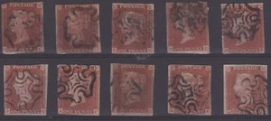10 x QV 1841 1d Red Imperforates - Used - Ref: 783 - Imagen 1 de 2