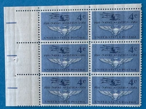 US Stamps Scott 1185 Naval Aviation 50th Anniv 1961 4c block of 6 M/NH - Picture 1 of 3
