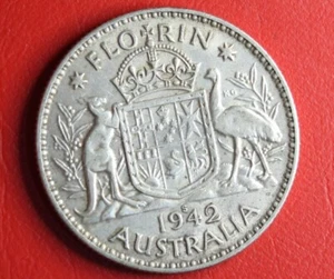 1942s SILVER FLORIN CIRCULATED COAT OF ARMS PREDECIMAL COIN #EVO30 - Picture 1 of 8
