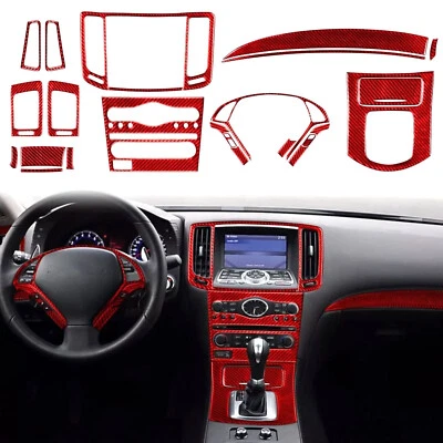 25Pcs Red Carbon Fiber Full Interior Kit Dash Trim For Infiniti G35 G37 07-13 - Image 1 of 4