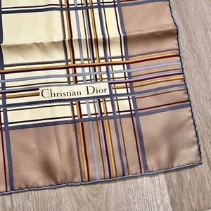 Christian Dior Scarf 100% Silk Authentic Brown Yellow Square 29.5'' France Mint - Picture 1 of 5
