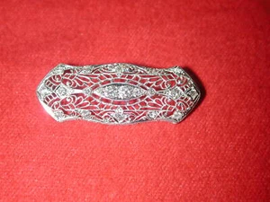 Platino Diamante Filigree Pin .80 Carati Grande 16mm Largo By 45mm Lungo - Foto 1 di 7